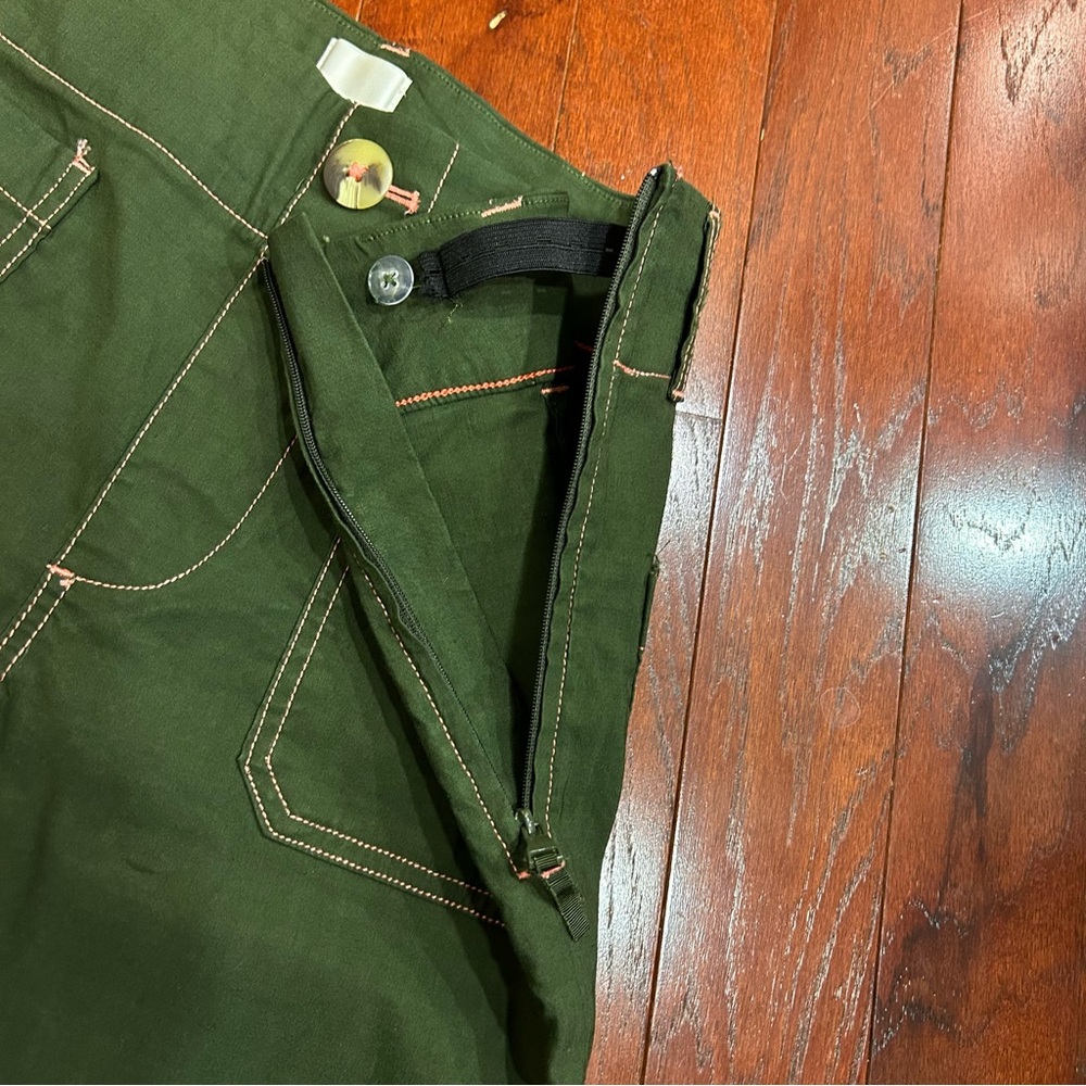 Anthropologie Maeve Colette Green Cropped Wide Leg Pants Contrast Stitch Size 30 - Picture 8 of 12